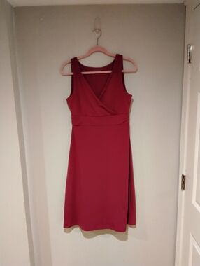 Eddie Bauer Sleeveless Wrap-Front Midi Dress in Deep Maroon